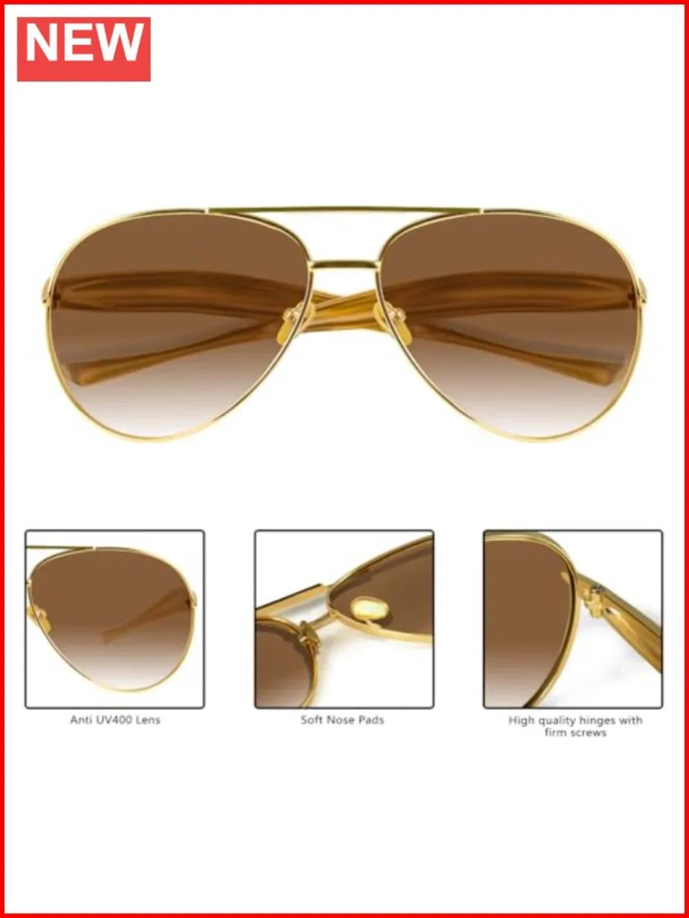 Retro Metal Aviator Sunglasses Oversized 70s UV Protection